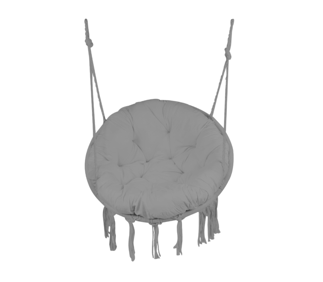 szary fotel wiszący z poduszką